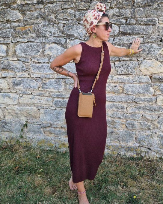 Sac portefeuille-téléphone "Zoya" en cuir camel